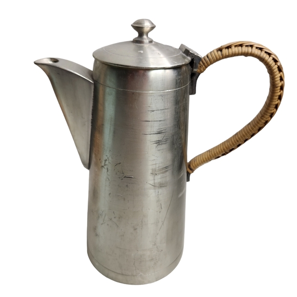 Vintage Royal Selangor Pewter Teapot Wicker Handle - Picture 1 of 10